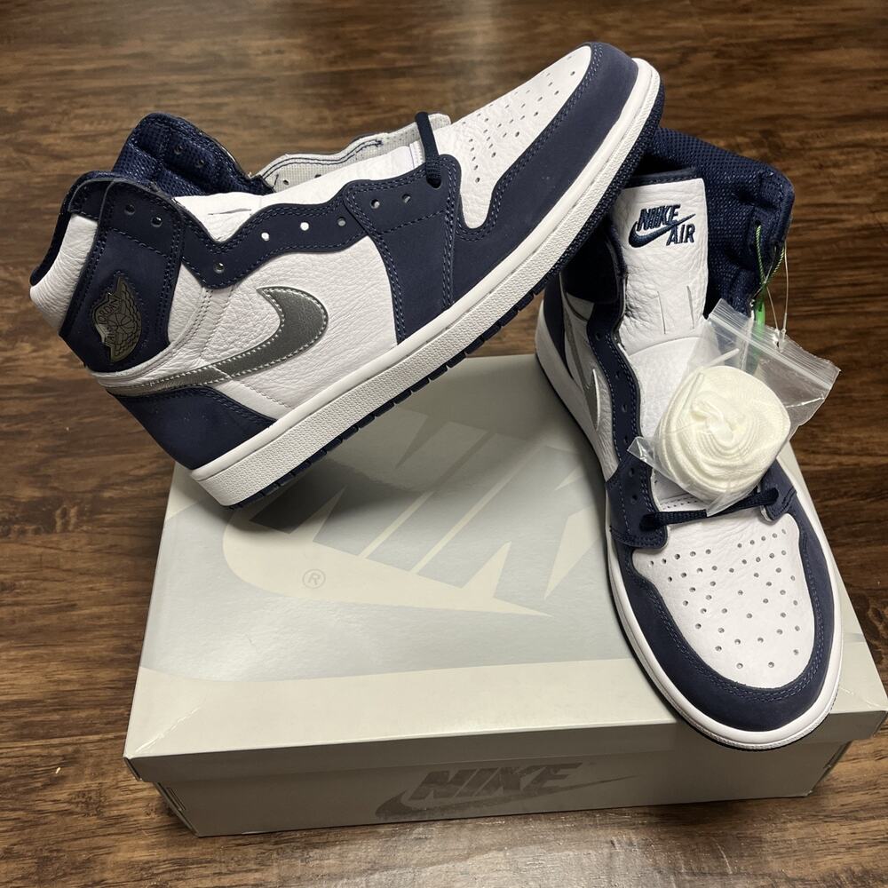 Size 10.5 Air Jordan 1 Retro High OG CO JP White Metallic Silver Midnight Navy